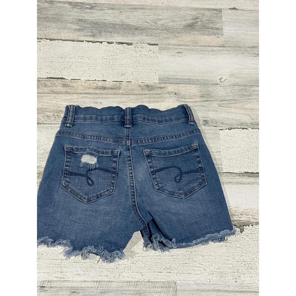 Justice Denim Shorts Girls 12 Slim Blue Distressed Button Fly EUC